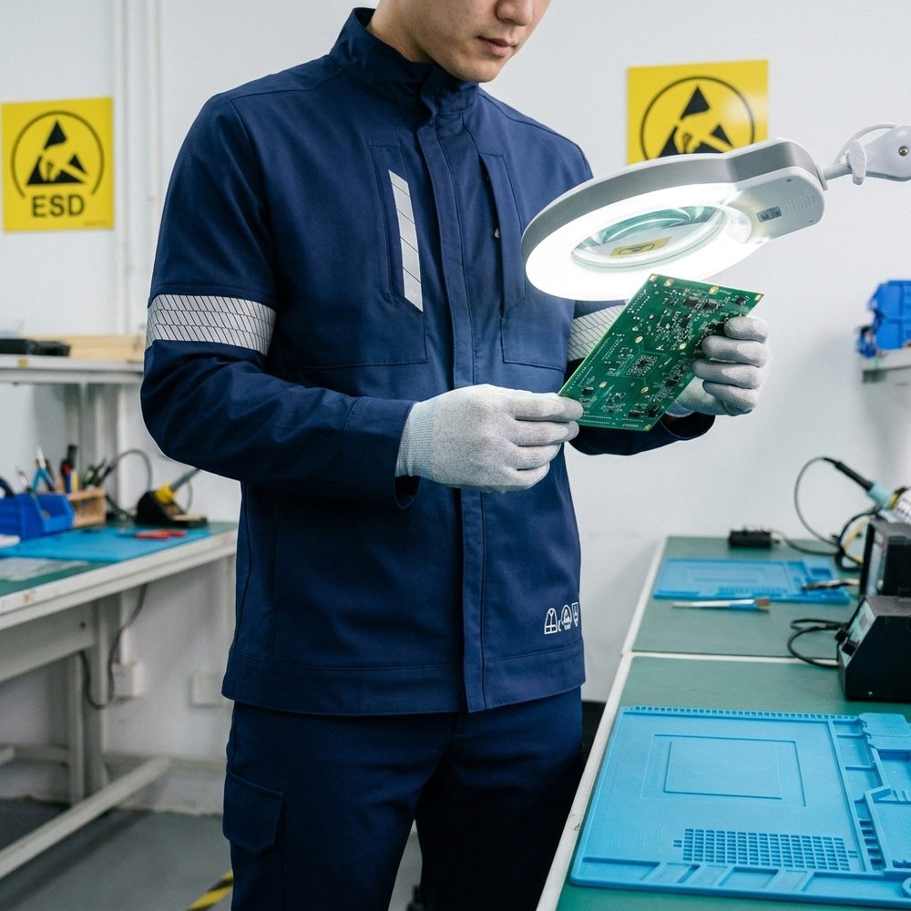 Komplet roboczy ESD Piorun Flex bluza + spodnie EN 1149-5, EN 61340-5-1 — elastyczny, rękawice ESD gratis