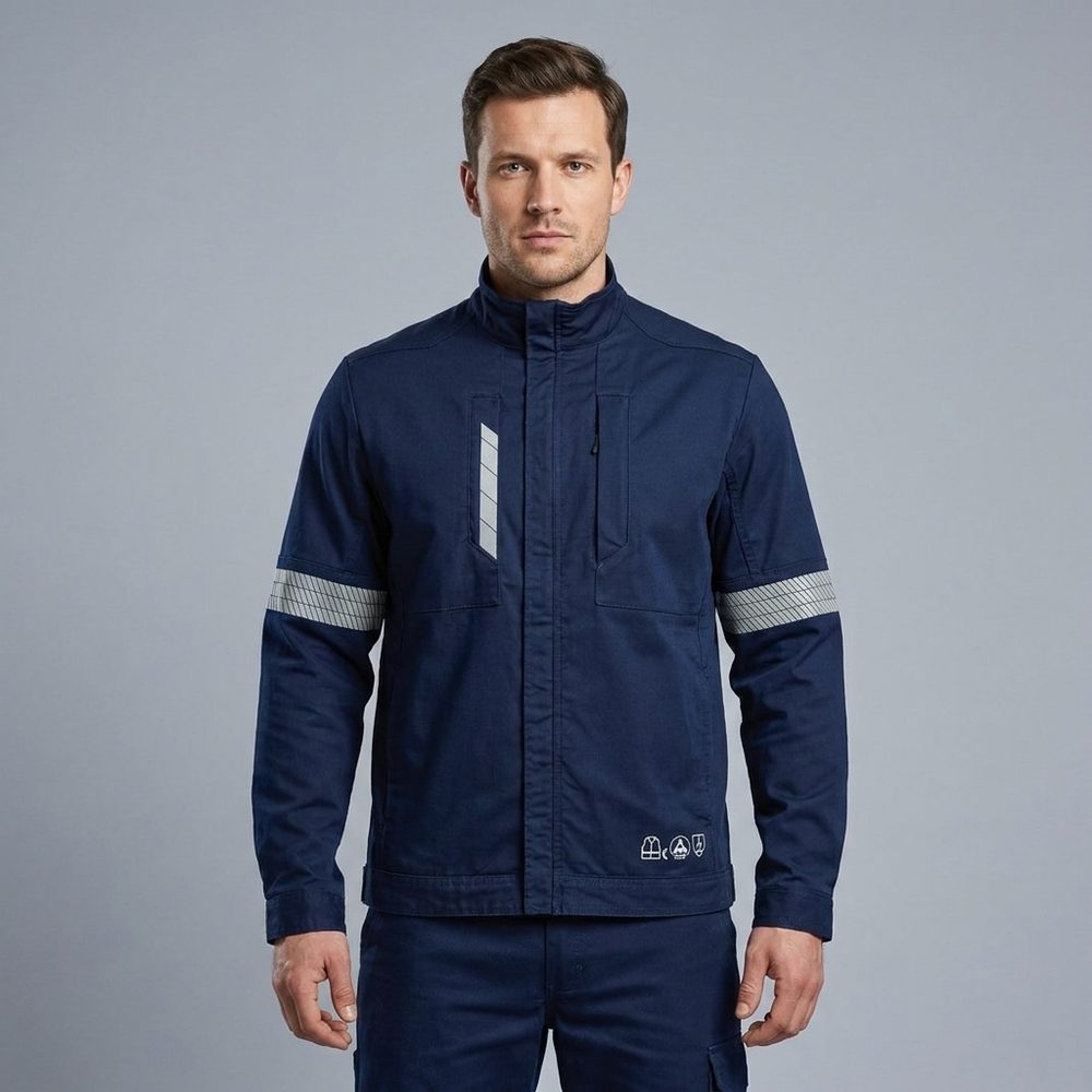 Bluza robocza ESD Piorun Flex — elastyczna, antyelektrostatyczna EN 61340-5-1, granatowa