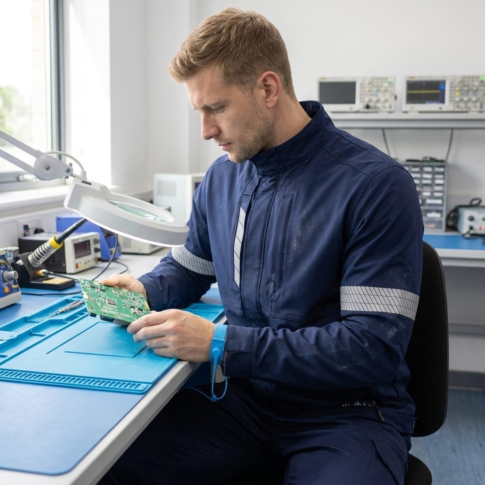 Bluza robocza ESD Piorun Flex — elastyczna, antyelektrostatyczna EN 61340-5-1, granatowa