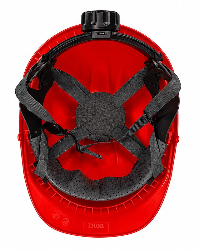 Kask ochronny THOR EN 397 — wentylowany, regulacja pokrętłem, 5 kolorów — kolor czerwony