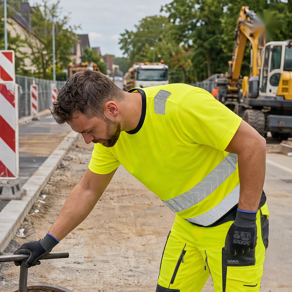 Koszulka odblaskowa Drogowiec Comfort EN ISO 20471 Klasa 2 — żółto-czarna, taśmy 7 cm, oddychająca