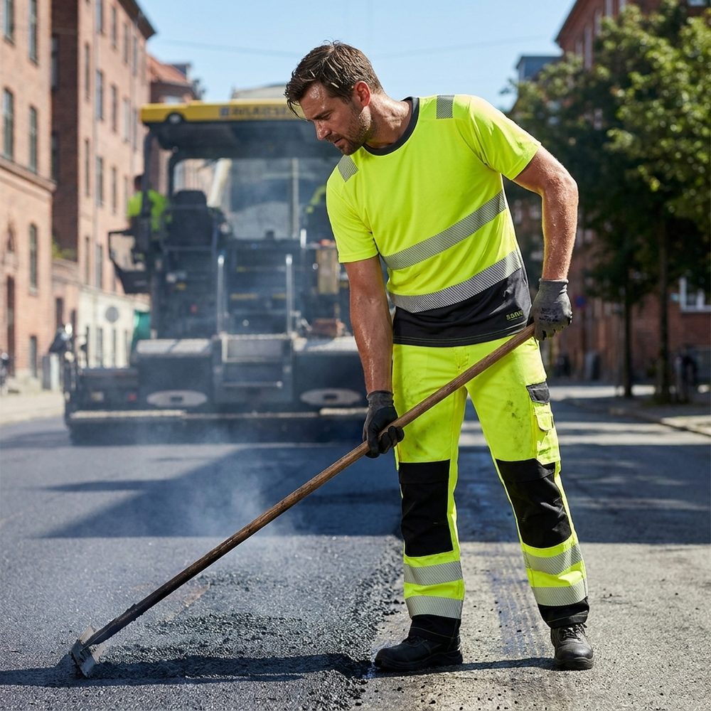 Koszulka odblaskowa Drogowiec Comfort EN ISO 20471 Klasa 2 — żółto-czarna, taśmy 7 cm, oddychająca