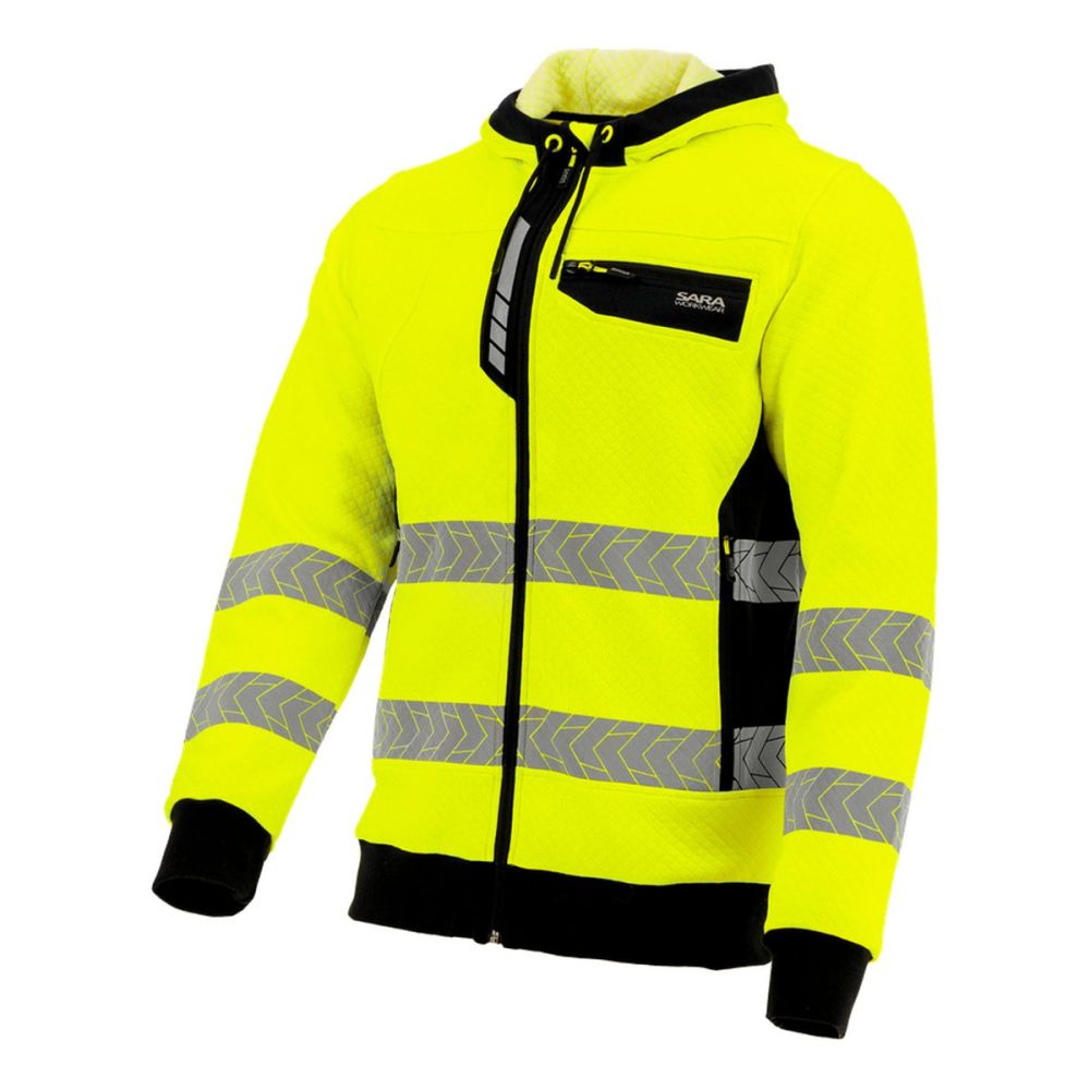 Bluza dresowa odblaskowa z kapturem Drogowiec Comfort EN ISO 20471 Klasa 2 — żółto-czarna, rozpinana, 300 g/m²