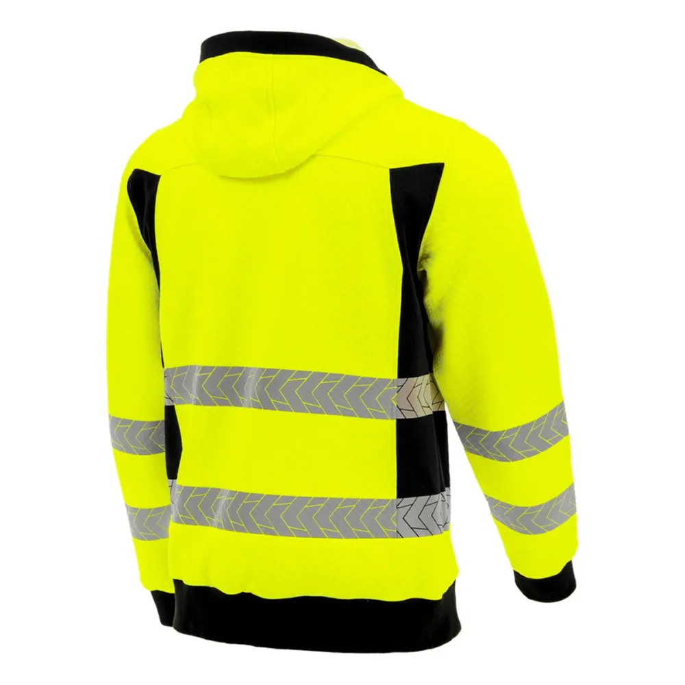 Bluza dresowa odblaskowa z kapturem Drogowiec Comfort EN ISO 20471 Klasa 2 — żółto-czarna, rozpinana, 300 g/m²