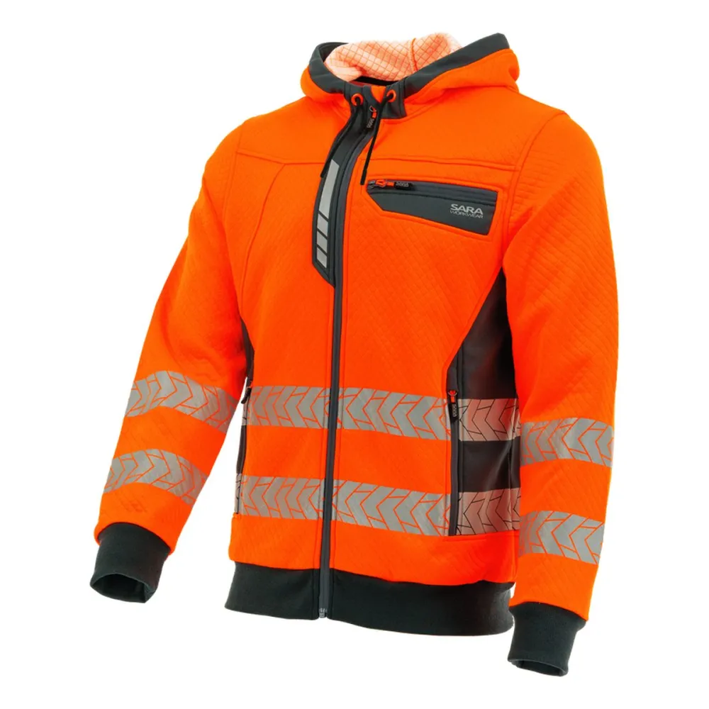 Bluza dresowa odblaskowa z kapturem Drogowiec Comfort EN ISO 20471 Klasa 2 — pomarańczowo-grafitowa, rozpinana, 300 g/m²