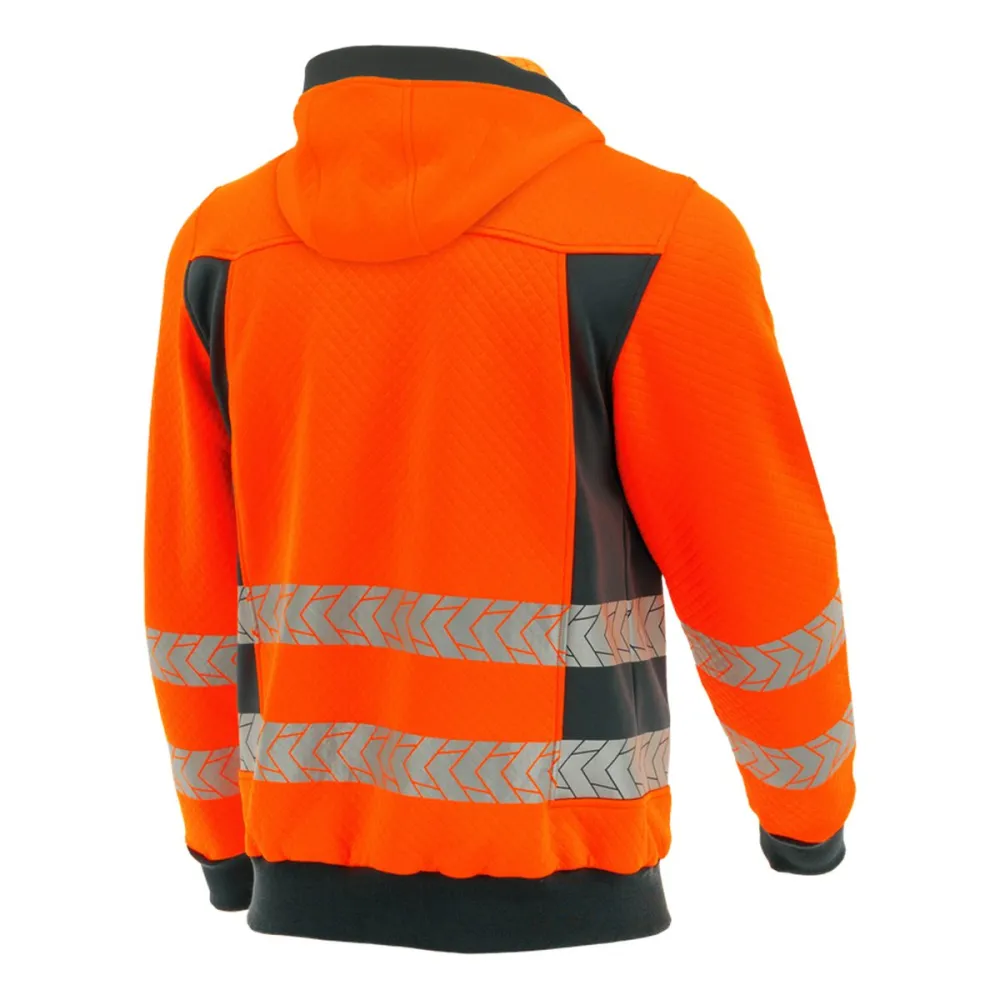 Bluza dresowa odblaskowa z kapturem Drogowiec Comfort EN ISO 20471 Klasa 2 — pomarańczowo-grafitowa, rozpinana, 300 g/m²