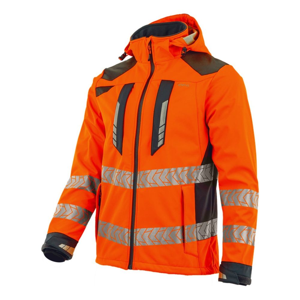 Kurtka softshell robocza odblaskowa EN ISO 20471 Klasa 3 — Drogowiec Comfort pomarańczowo-grafitowa, 10 000 mm, nylon na ramionach