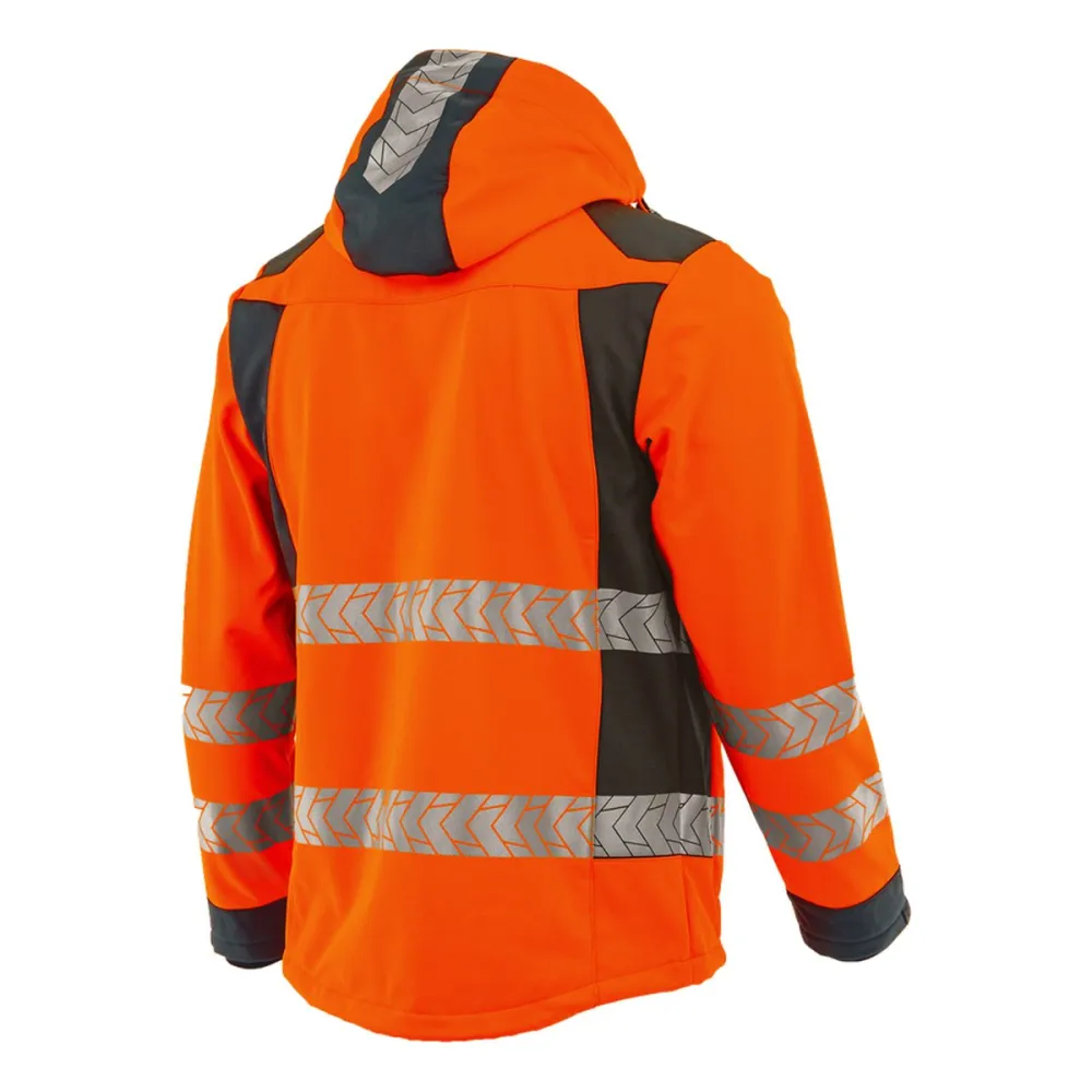 Kurtka softshell robocza odblaskowa EN ISO 20471 Klasa 3 — Drogowiec Comfort pomarańczowo-grafitowa, 10 000 mm, nylon na ramionach