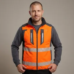 Kamizelka ostrzegawcza dwustronna Drogowiec Comfort EN ISO 20471 Klasa 1 — pomarańczowa, ocieplana, softshell, taśmy 5 cm