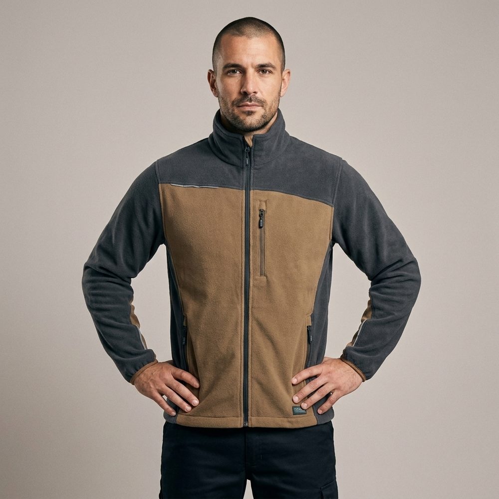 Polar roboczy Comfort Plus brązowo-grafitowy — ciepły 350 g/m², zamek z osłoną, 3 kieszenie