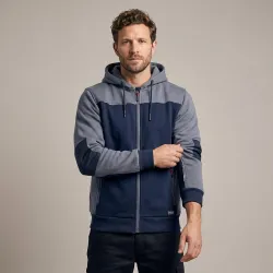 Bluza robocza z kapturem rozpinana Comfort Plus — dresowa 350 g/m², szaro-granatowa