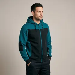 Bluza robocza z kapturem rozpinana Comfort Plus — dresowa 350 g/m², petrol-czarna