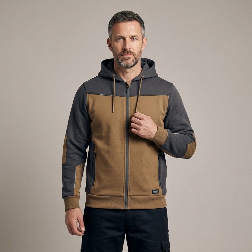 Bluza robocza z kapturem rozpinana Comfort Plus — dresowa 350 g/m², brązowo-grafitowa