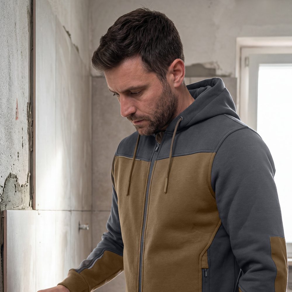 Bluza robocza z kapturem rozpinana Comfort Plus — dresowa 350 g/m², brązowo-grafitowa