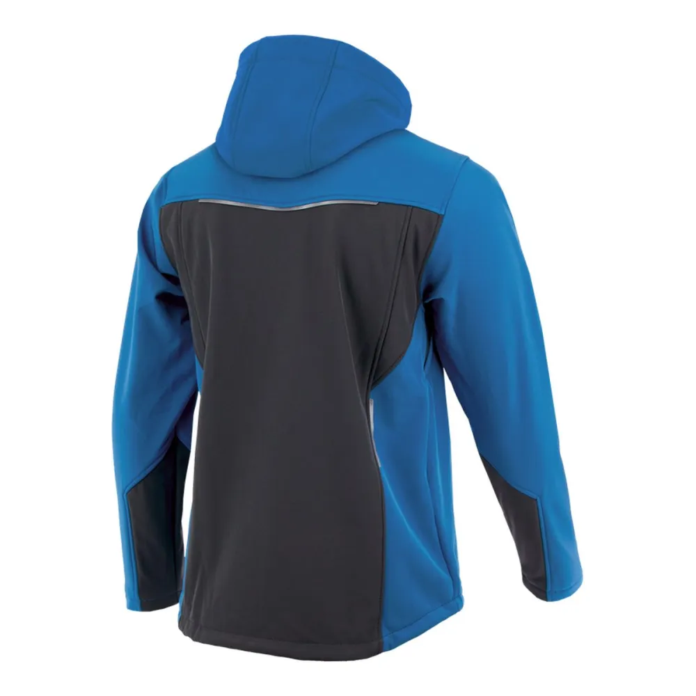 Kurtka softshell robocza wiatroszczelna wodoodporna — Comfort Plus niebiesko-grafitowa z wentylacją pod pachami i otworem na kciuk