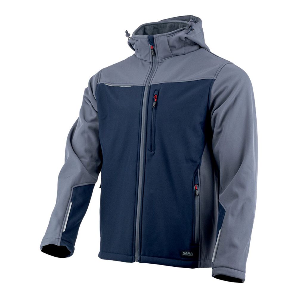 Kurtka softshell robocza wiatroszczelna wodoodporna — Comfort Plus szaro-granatowa z wentylacją pod pachami i otworem na kciuk