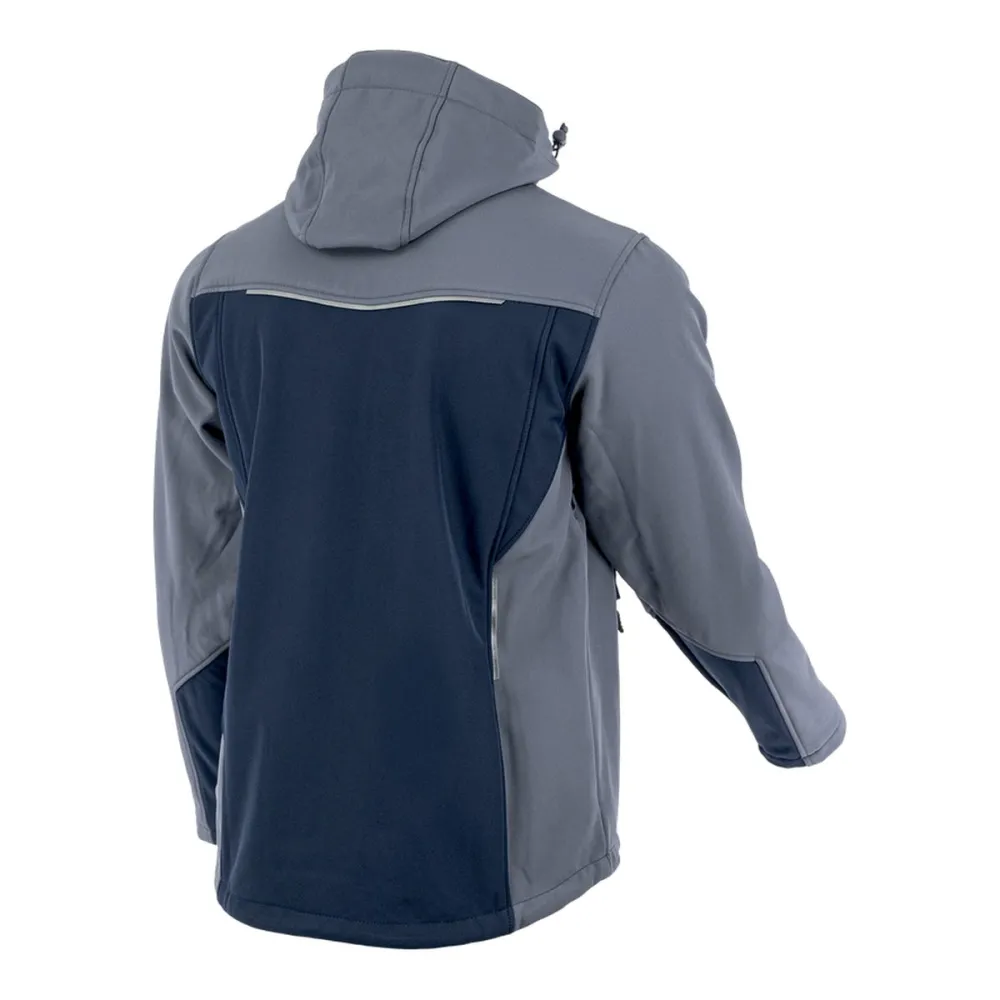 Kurtka softshell robocza wiatroszczelna wodoodporna — Comfort Plus szaro-granatowa z wentylacją pod pachami i otworem na kciuk