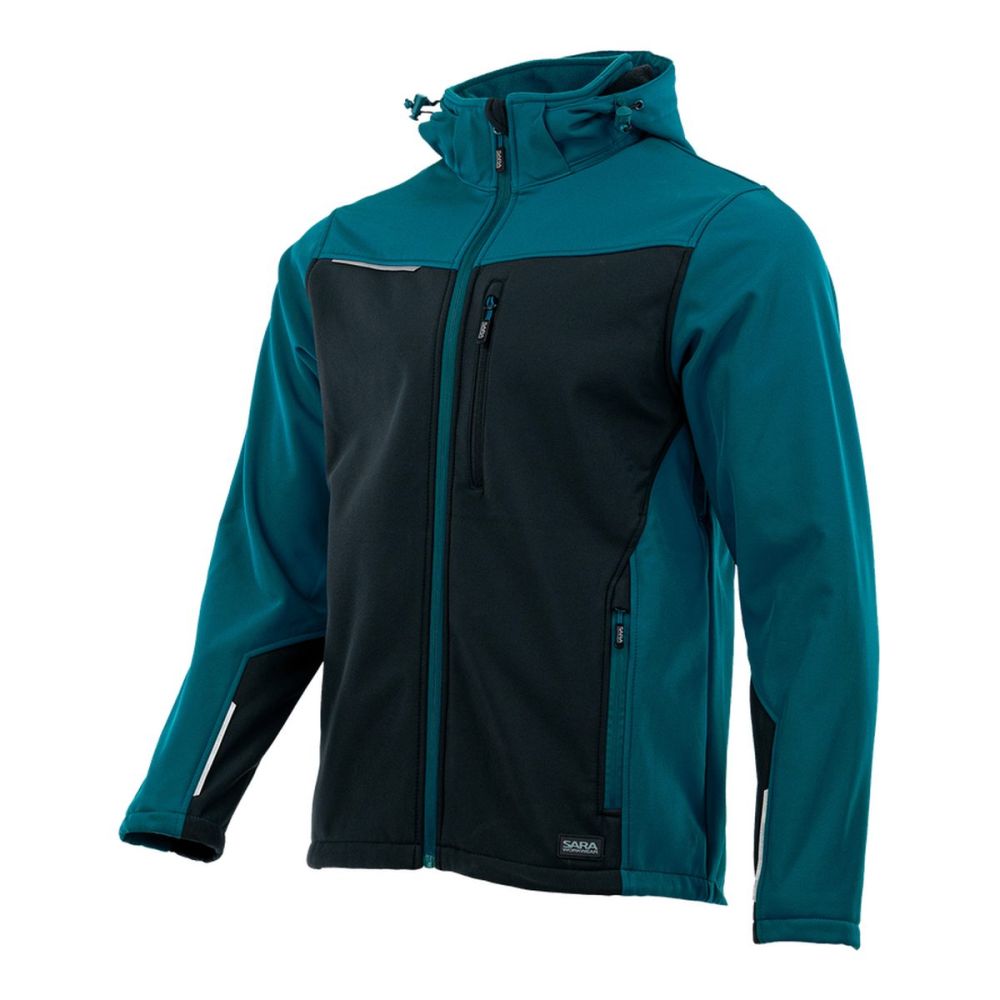 Kurtka softshell robocza wiatroszczelna wodoodporna — Comfort Plus petrol-czarna z wentylacją pod pachami i otworem na kciuk
