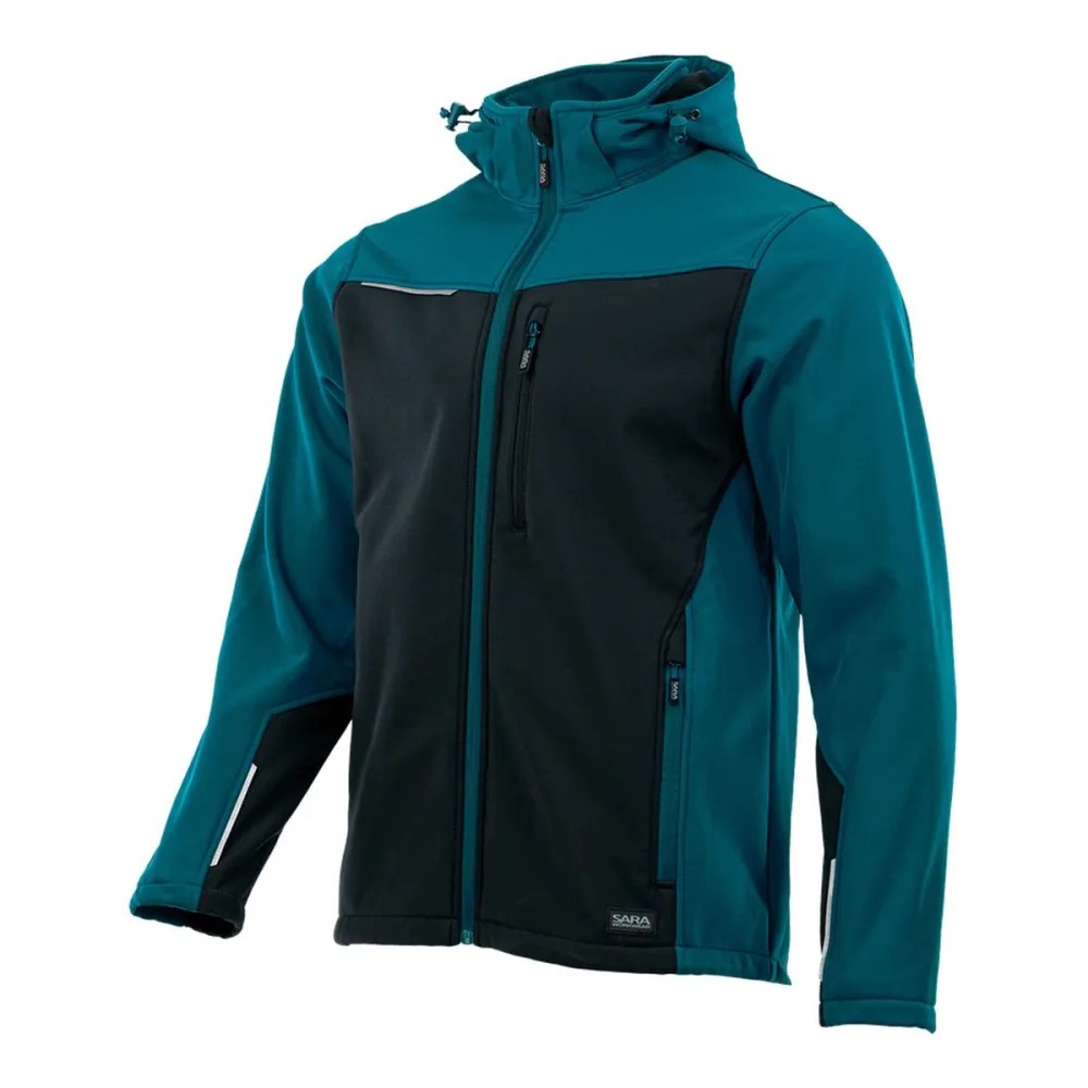 Kurtka softshell robocza wiatroszczelna wodoodporna — Comfort Plus petrol-czarna z wentylacją pod pachami i otworem na kciuk