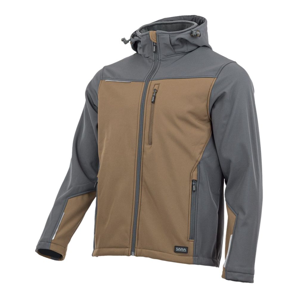 Kurtka softshell robocza wiatroszczelna wodoodporna — Comfort Plus brązowo-grafitowa z wentylacją pod pachami i otworem na kciuk