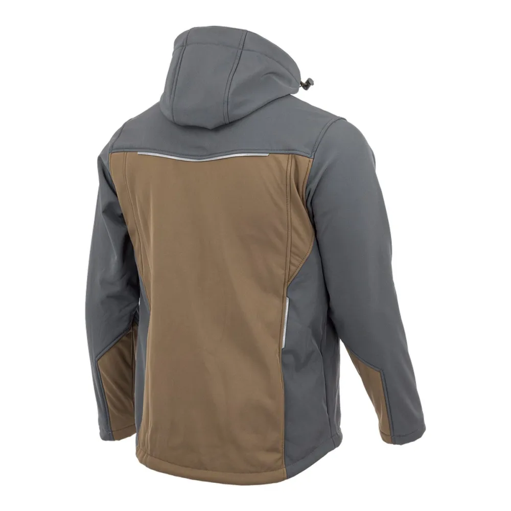 Kurtka softshell robocza wiatroszczelna wodoodporna — Comfort Plus brązowo-grafitowa z wentylacją pod pachami i otworem na kciuk
