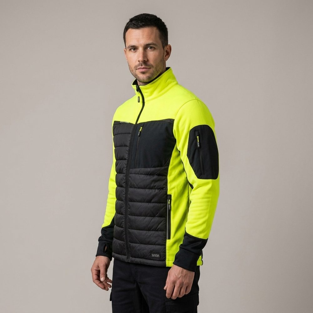 Bluza robocza hybrydowa Comfort Plus — pikowana z ociepleniem, stretch, czarno-żółta