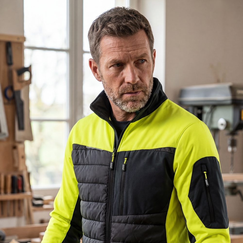 Bluza robocza hybrydowa Comfort Plus — pikowana z ociepleniem, stretch, czarno-żółta