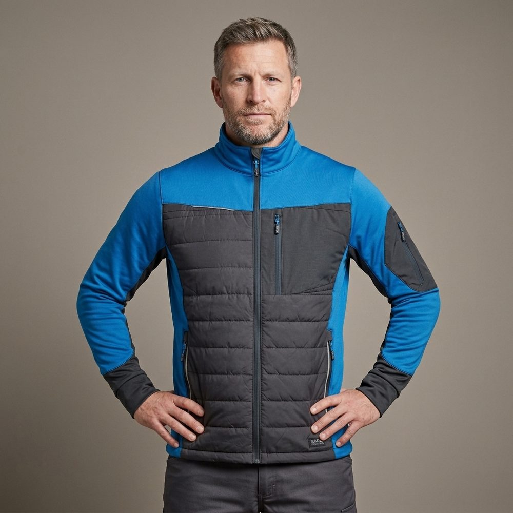 Bluza robocza hybrydowa Comfort Plus — pikowana z ociepleniem, stretch, grafitowo-niebieska