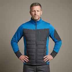 Bluza robocza hybrydowa Comfort Plus — pikowana z ociepleniem, stretch, grafitowo-niebieska
