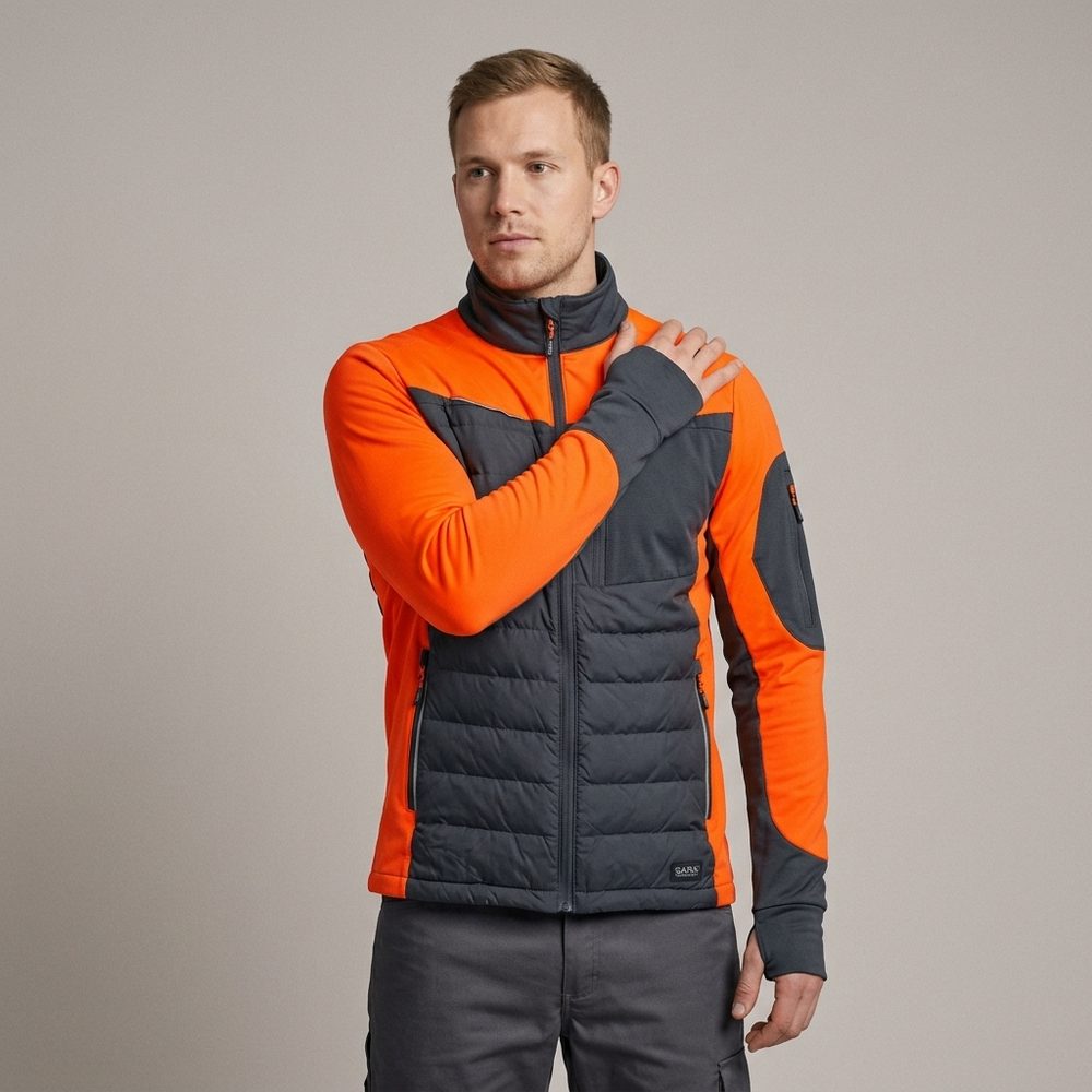 Bluza robocza hybrydowa Comfort Plus — pikowana z ociepleniem, stretch, grafitowo-pomarańczowa