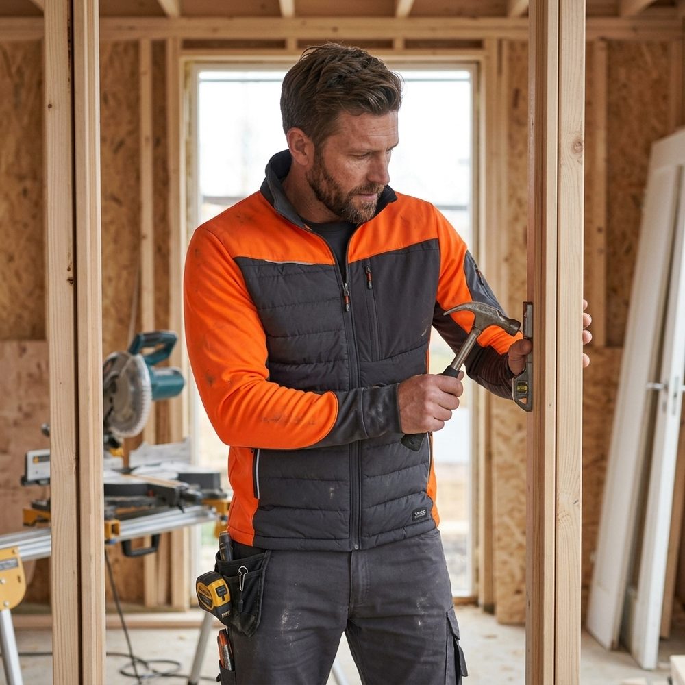 Bluza robocza hybrydowa Comfort Plus — pikowana z ociepleniem, stretch, grafitowo-pomarańczowa