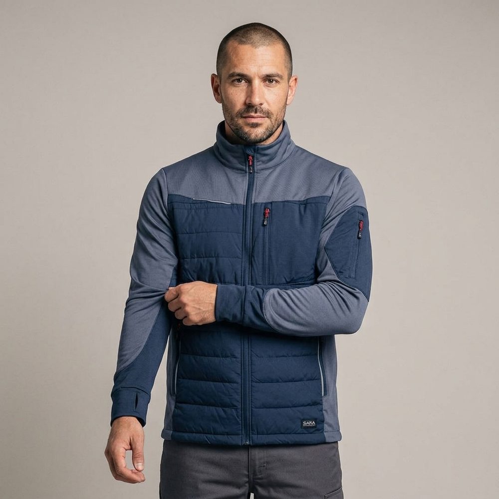 Bluza robocza hybrydowa Comfort Plus — pikowana z ociepleniem, stretch, granatowo-szara