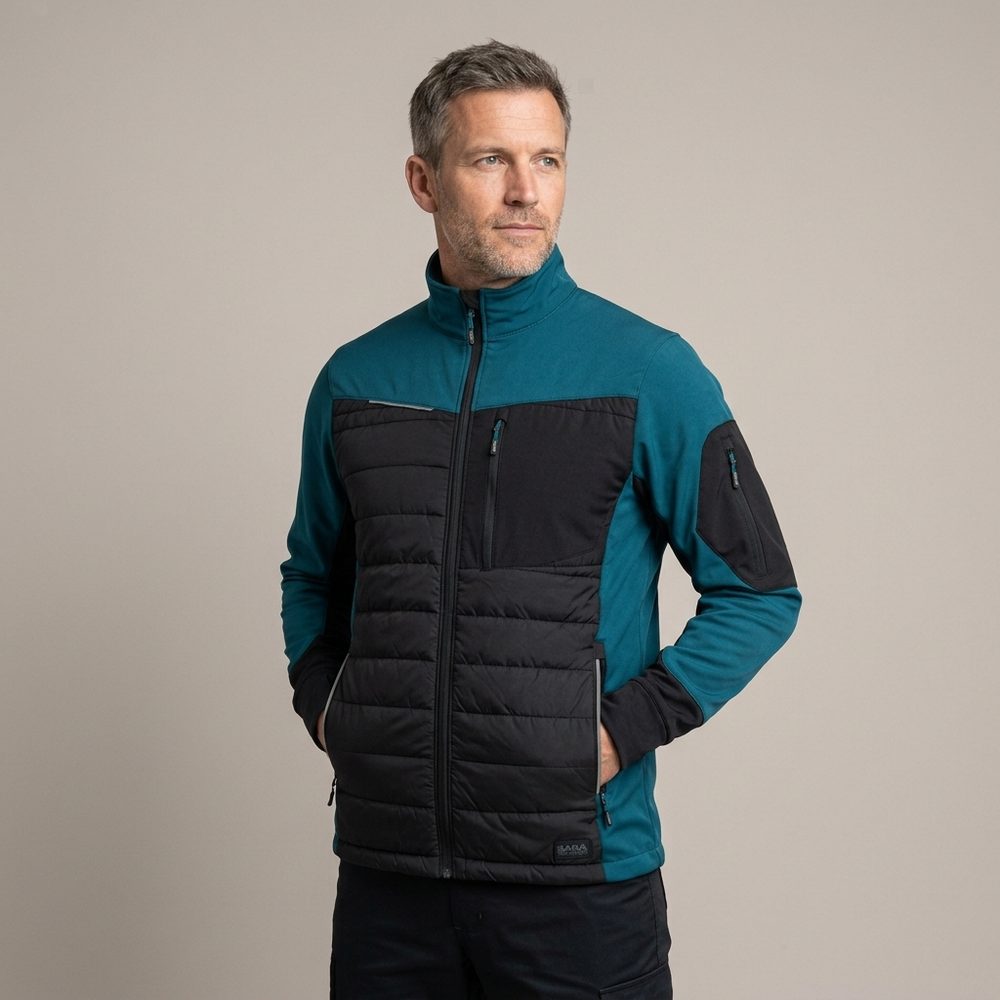 Bluza robocza hybrydowa Comfort Plus — pikowana z ociepleniem, stretch, petrol-czarna