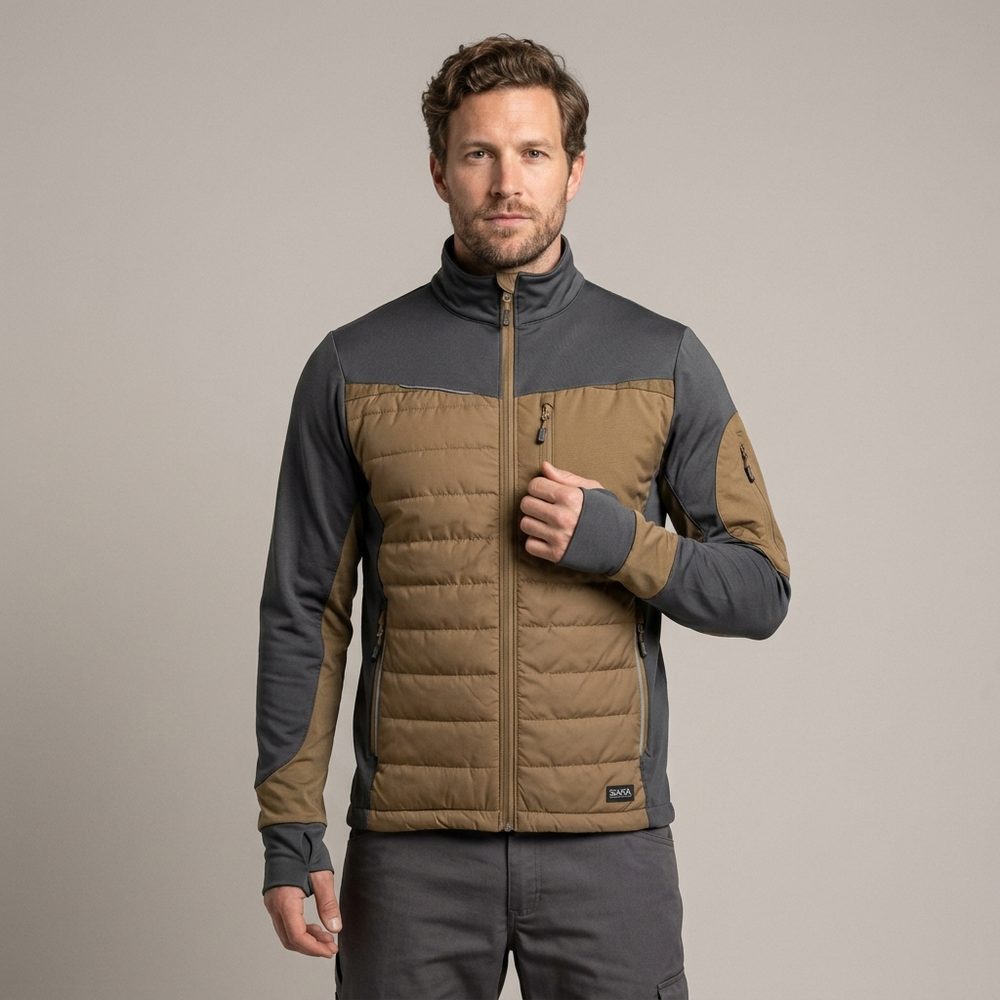 Bluza robocza hybrydowa Comfort Plus — pikowana z ociepleniem, stretch, brązowo-grafitowa