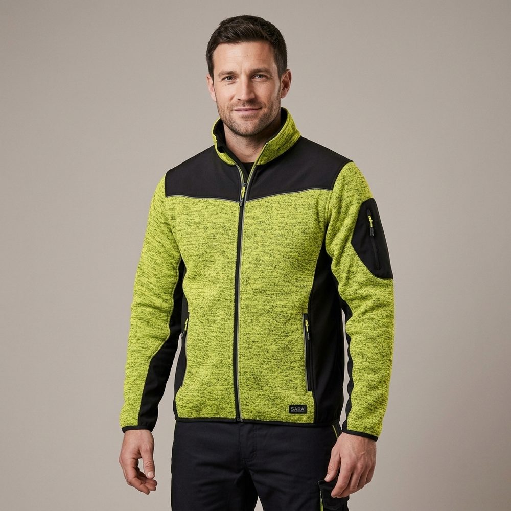 Bluza robocza melanżowa Comfort Plus żółto-czarna — dzianina z softshellem 475 g/m², stójka, zamki z odblaskiem