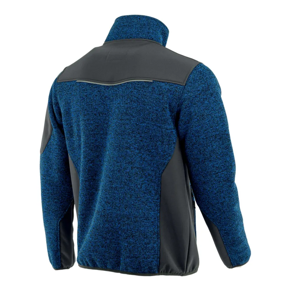 Bluza robocza melanżowa Comfort Plus niebiesko-grafitowa — dzianina z softshellem 475 g/m², stójka, zamki z odblaskiem