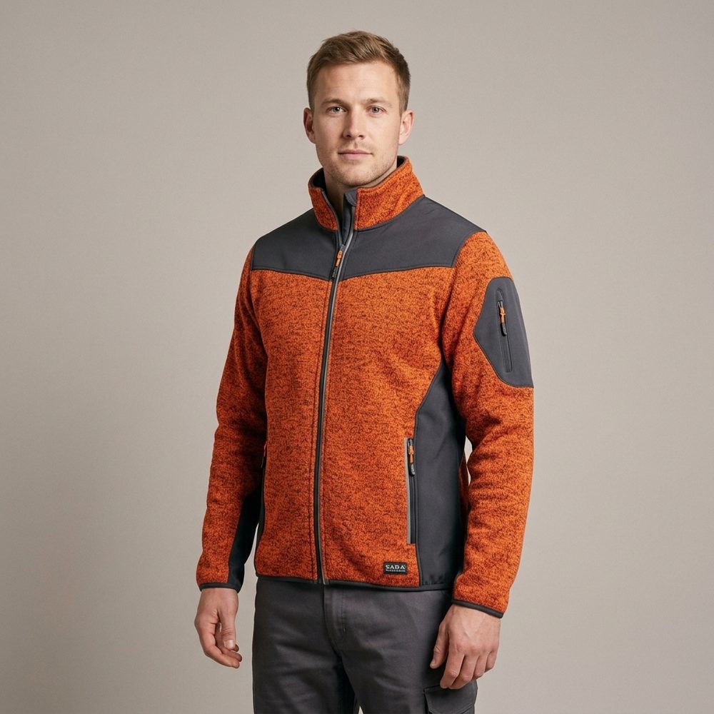 Bluza robocza melanżowa Comfort Plus pomarańczowo-grafitowa — dzianina z softshellem 475 g/m², stójka, zamki z odblaskiem