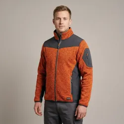 Bluza robocza melanżowa Comfort Plus pomarańczowo-grafitowa — dzianina z softshellem 475 g/m², stójka, zamki z odblaskiem