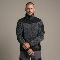 Bluza robocza melanżowa Comfort Plus ciemnoszaro-czarna — dzianina z softshellem 475 g/m², stójka, zamki z odblaskiem