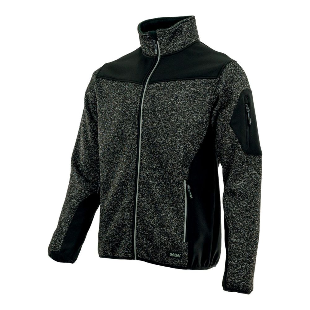 Bluza robocza melanżowa Comfort Plus ciemnoszaro-czarna — dzianina z softshellem 475 g/m², stójka, zamki z odblaskiem