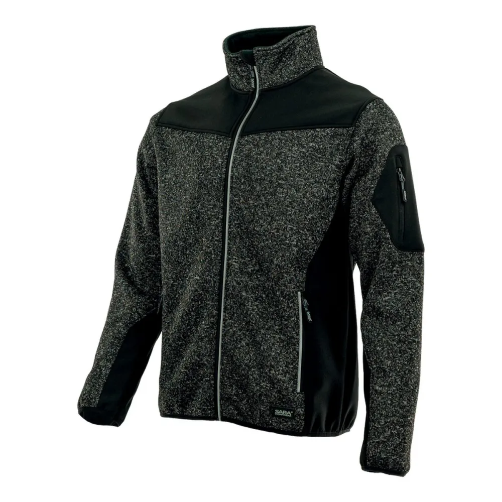 Bluza robocza melanżowa Comfort Plus ciemnoszaro-czarna — dzianina z softshellem 475 g/m², stójka, zamki z odblaskiem