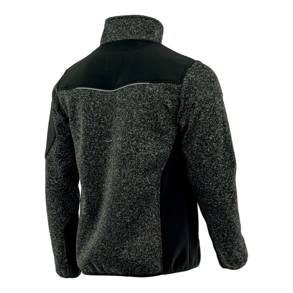 Bluza robocza melanżowa Comfort Plus ciemnoszaro-czarna — dzianina z softshellem 475 g/m², stójka, zamki z odblaskiem