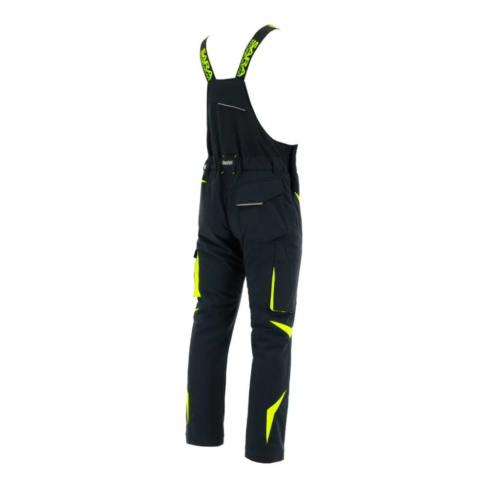 Ogrodniczki robocze zimowe ocieplane Comfort Winter czarno-żółte — softshell, elastyczne szelki, kieszeń na piersi