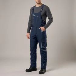 Ogrodniczki robocze zimowe ocieplane Comfort Winter granatowo-szare — softshell, elastyczne szelki, kieszeń na piersi