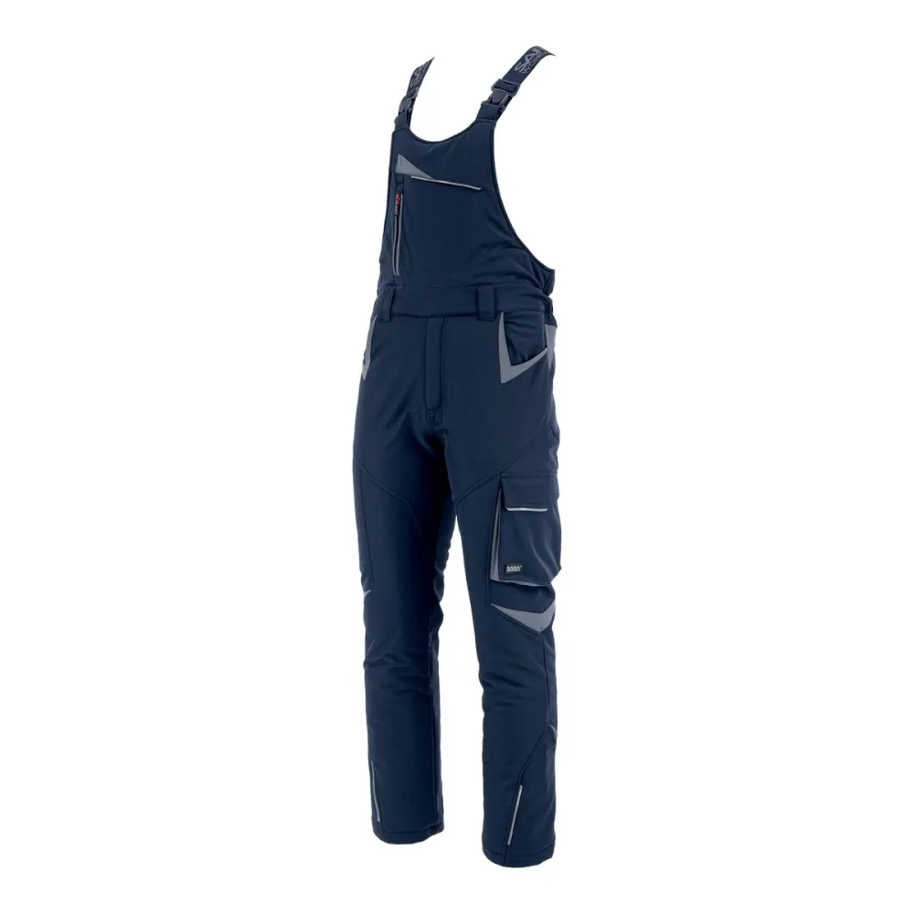 Ogrodniczki robocze zimowe ocieplane Comfort Winter granatowo-szare — softshell, elastyczne szelki, kieszeń na piersi