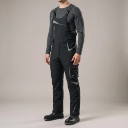 Ogrodniczki robocze zimowe ocieplane Comfort Winter czarno-szare — softshell, elastyczne szelki, kieszeń na piersi
