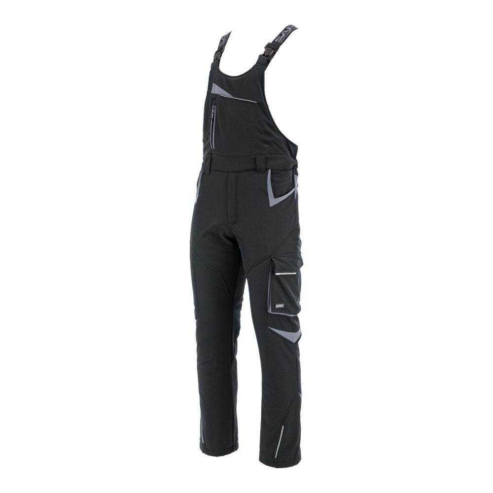 Ogrodniczki robocze zimowe ocieplane Comfort Winter czarno-szare — softshell, elastyczne szelki, kieszeń na piersi