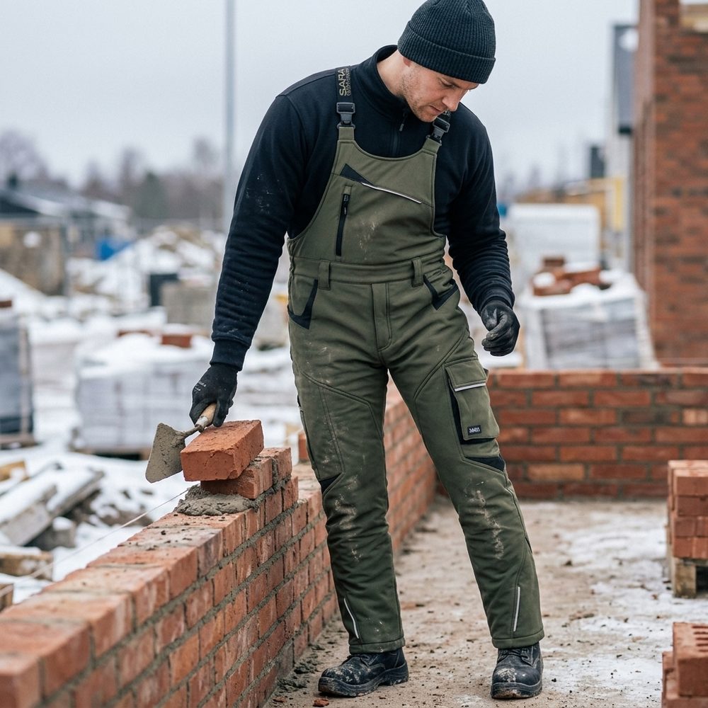 Ogrodniczki robocze zimowe ocieplane Comfort Winter oliwkowo-czarne — softshell, elastyczne szelki, kieszeń na piersi