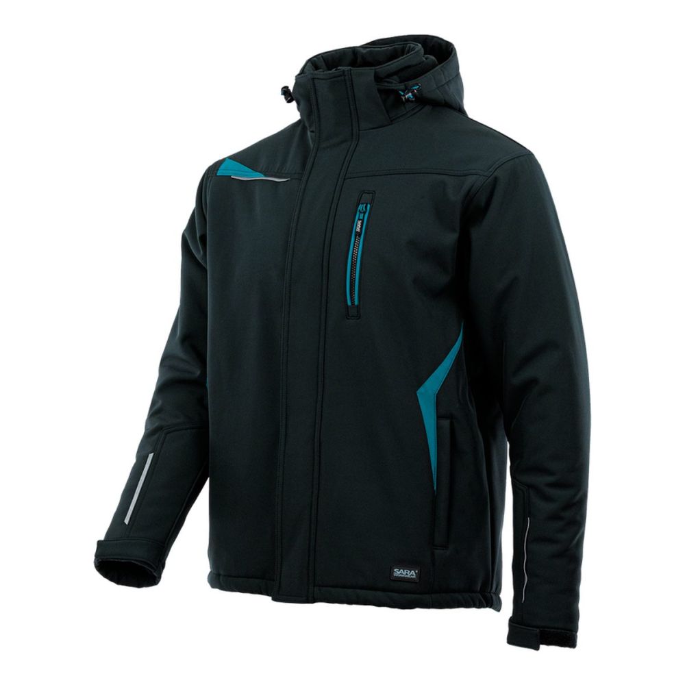 Kurtka robocza zimowa ocieplana 3-warstwowa — Comfort Winter czarno-petrolowa polar 180 g/m² wiatroszczelna