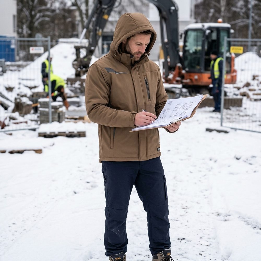 Kurtka robocza zimowa ocieplana 3-warstwowa — Comfort Winter brązowo-grafitowa polar 180 g/m² wiatroszczelna